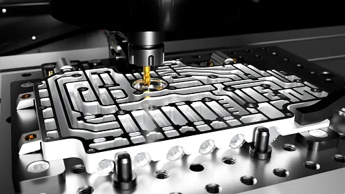 dm-cnc-machining-automation-valve-body-fixture-machine-render Mecanizado con Autodesk Fusion con FeatureCAM