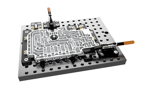 dm-cnc-machining-automation-valve-body-fixture-render Creaciones Destacadas con Tecnología Avanzada